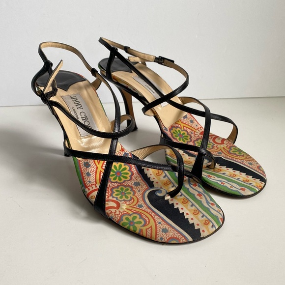 Jimmy Choo Black Leather Strappy Heels Sandals Vintage 90s Y2K Womens 38 - Picture 2 of 15